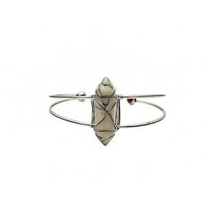 Silver Tone Wire Wrapped Stone Cuff Bracelet Modern Statement Jewelry